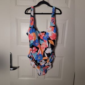 NWT Anna Cole One Piece Floral Adjustable Straps Swimsuit Size 14‎